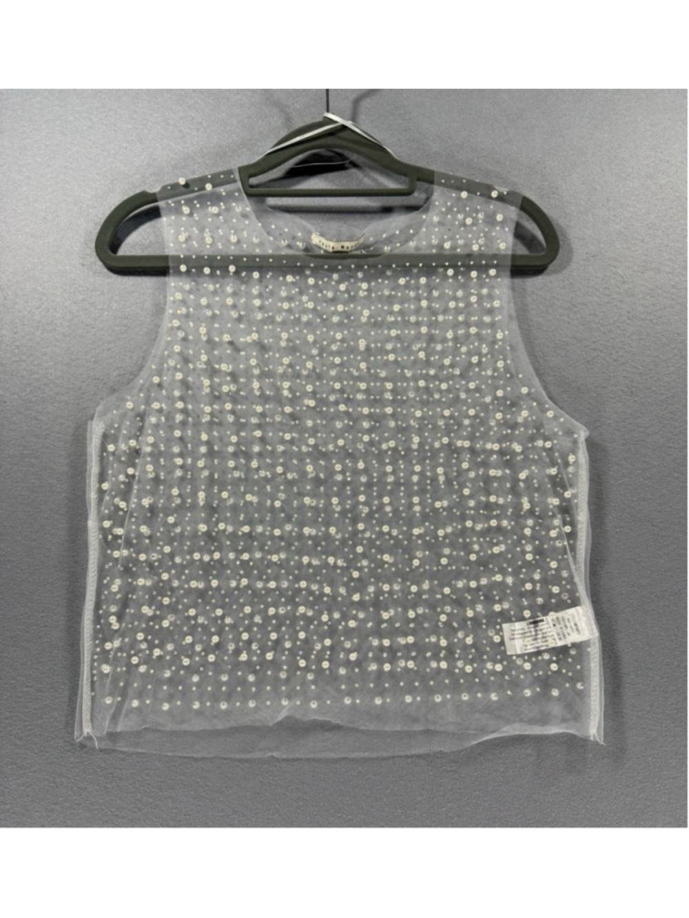Haute Monde Sheer Pearl Tank Top Medium M Embellish Mesh Festival Rave Y2K As Is